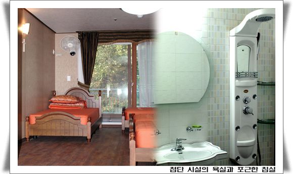 첨단시설의 침실과 욕실